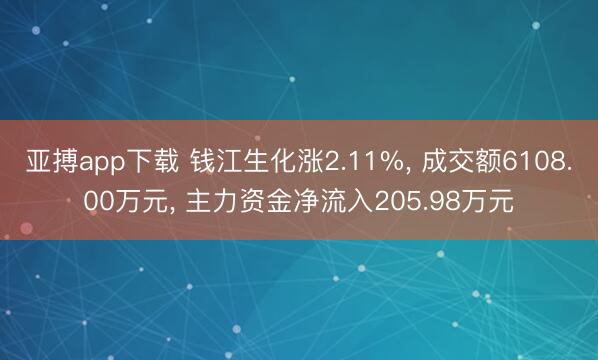 亚搏app下载 钱江生化涨2.11%, 成交额6108.00万元, 主力资金净流入205.98万元